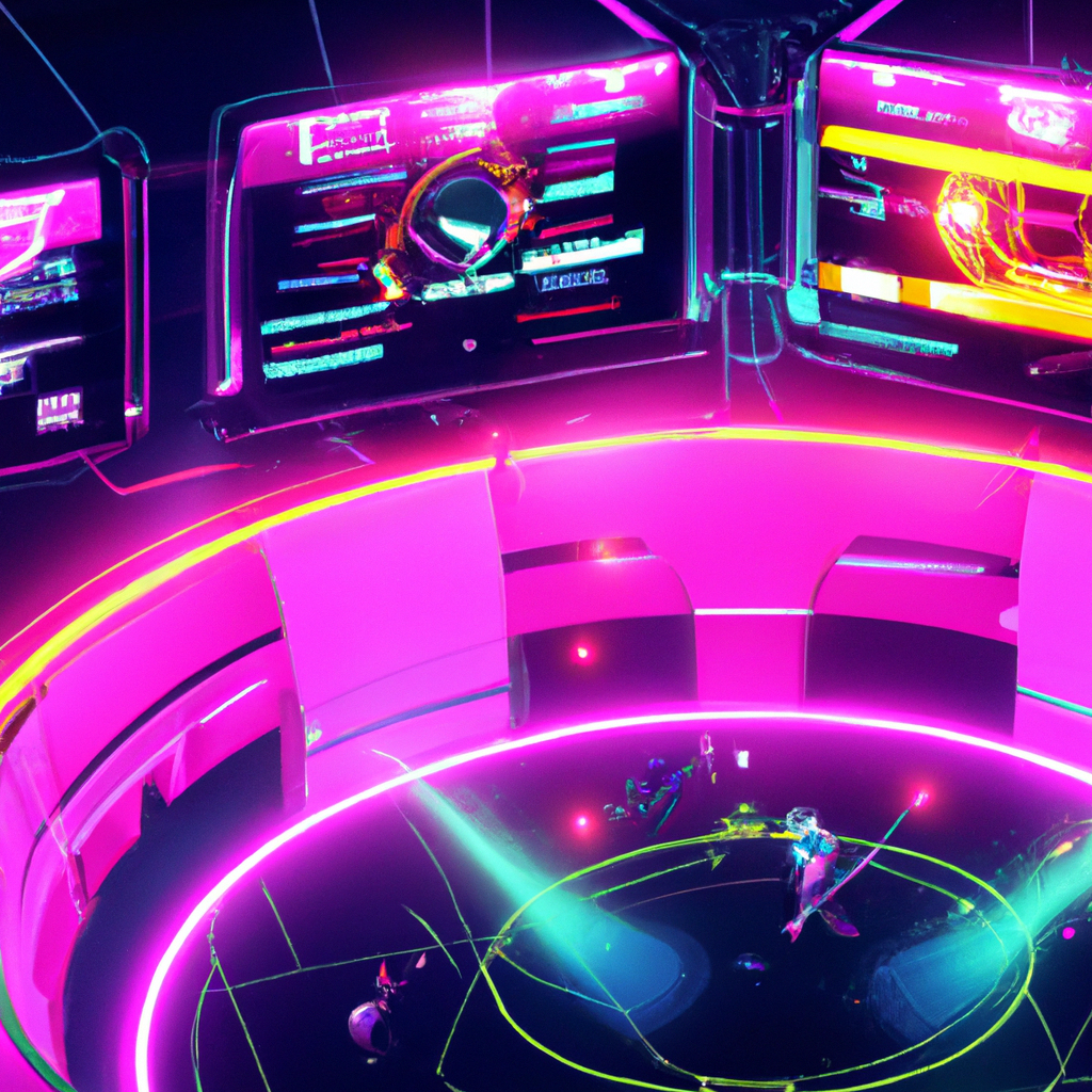 NightForge Arcade hero: neon arena with players and HUD